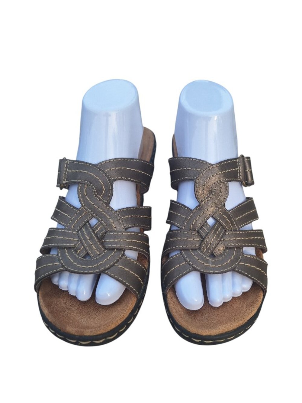 Clarks Lexi Dill Pewter Leather Comfort Wedge Sandals 8.5 Metallic